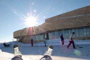 Playing pond hockey at the marsh