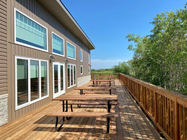 Outdoor deck at the Willow retreat. Part of the Wetland Discovery Centre.