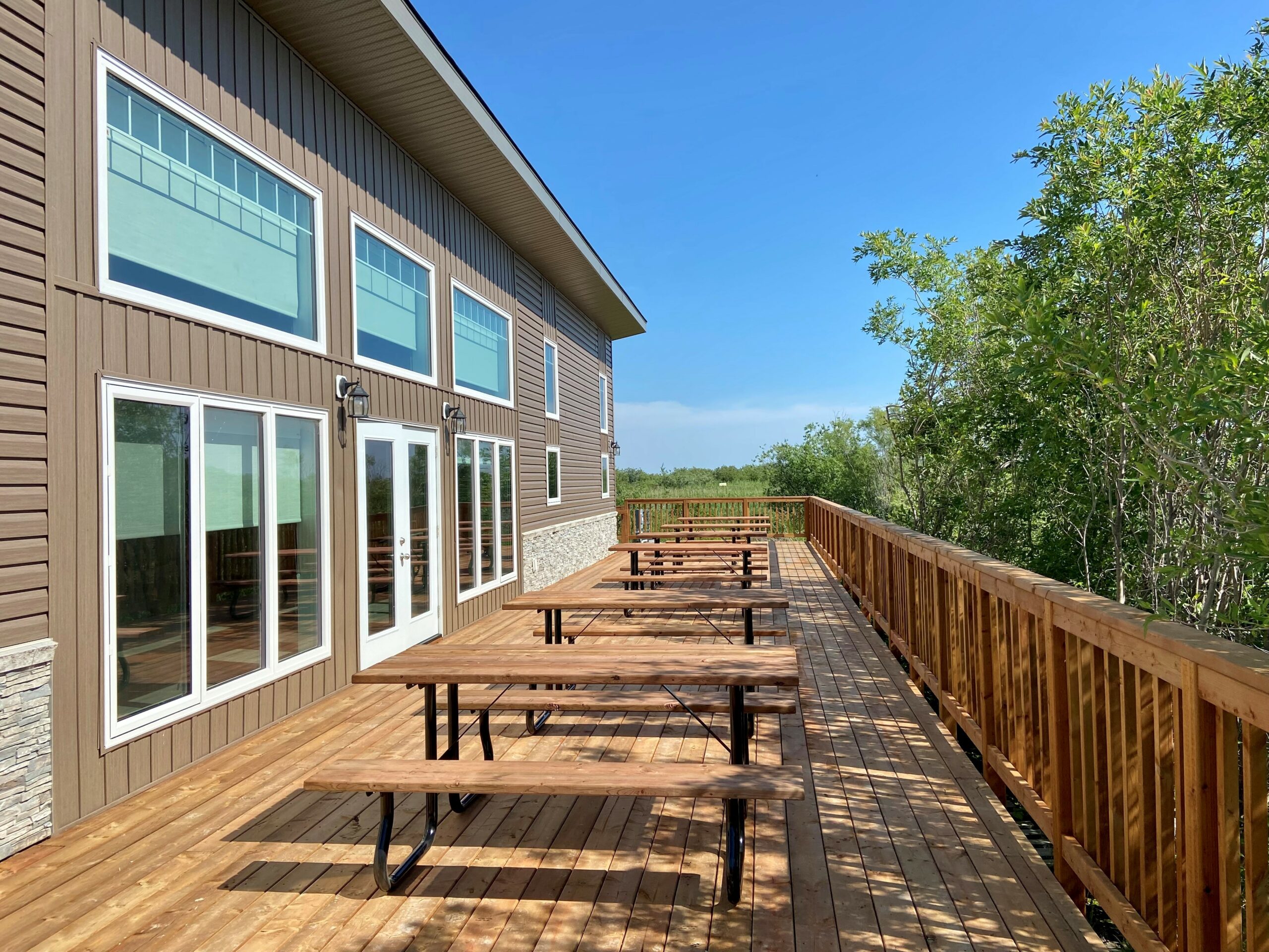 Outdoor deck at the Willow retreat. Part of the Wetland Discovery Centre.